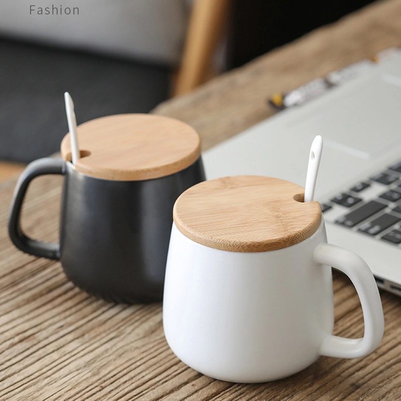 Custom Ceramic Coffee Mug With Bamboo Lid And Spoon 3
