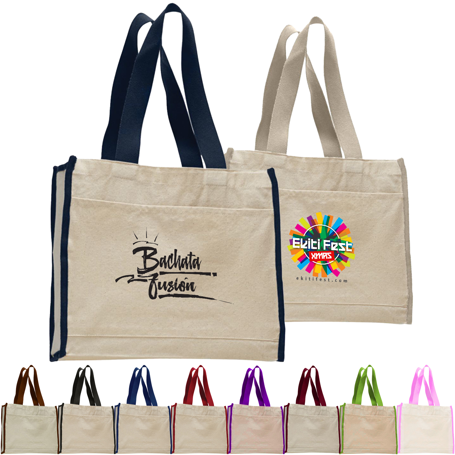 12 oz. Cotton Canvas Gusset Tote Bag w/ Color Handles USA Decorated (14" x 12") 3