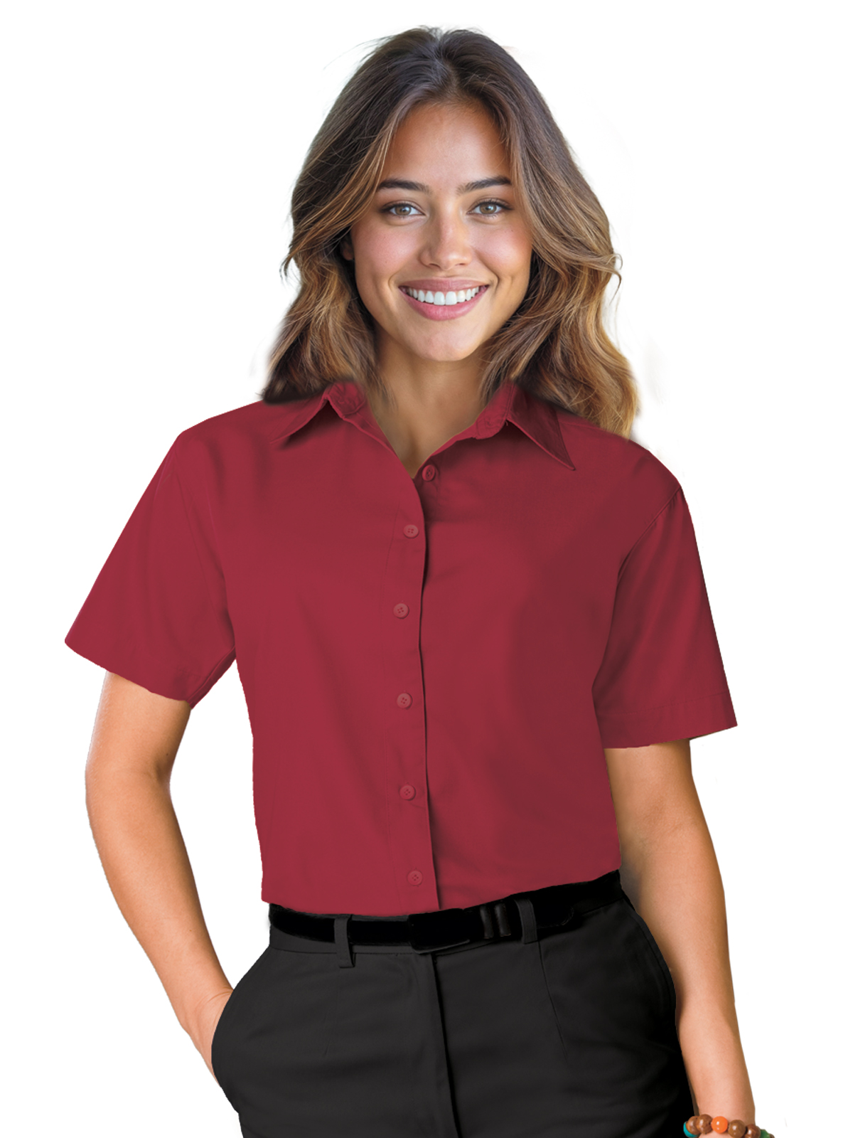 Blue Generation - Women's Pocketless Short Sleeve Poplin Shirt 3