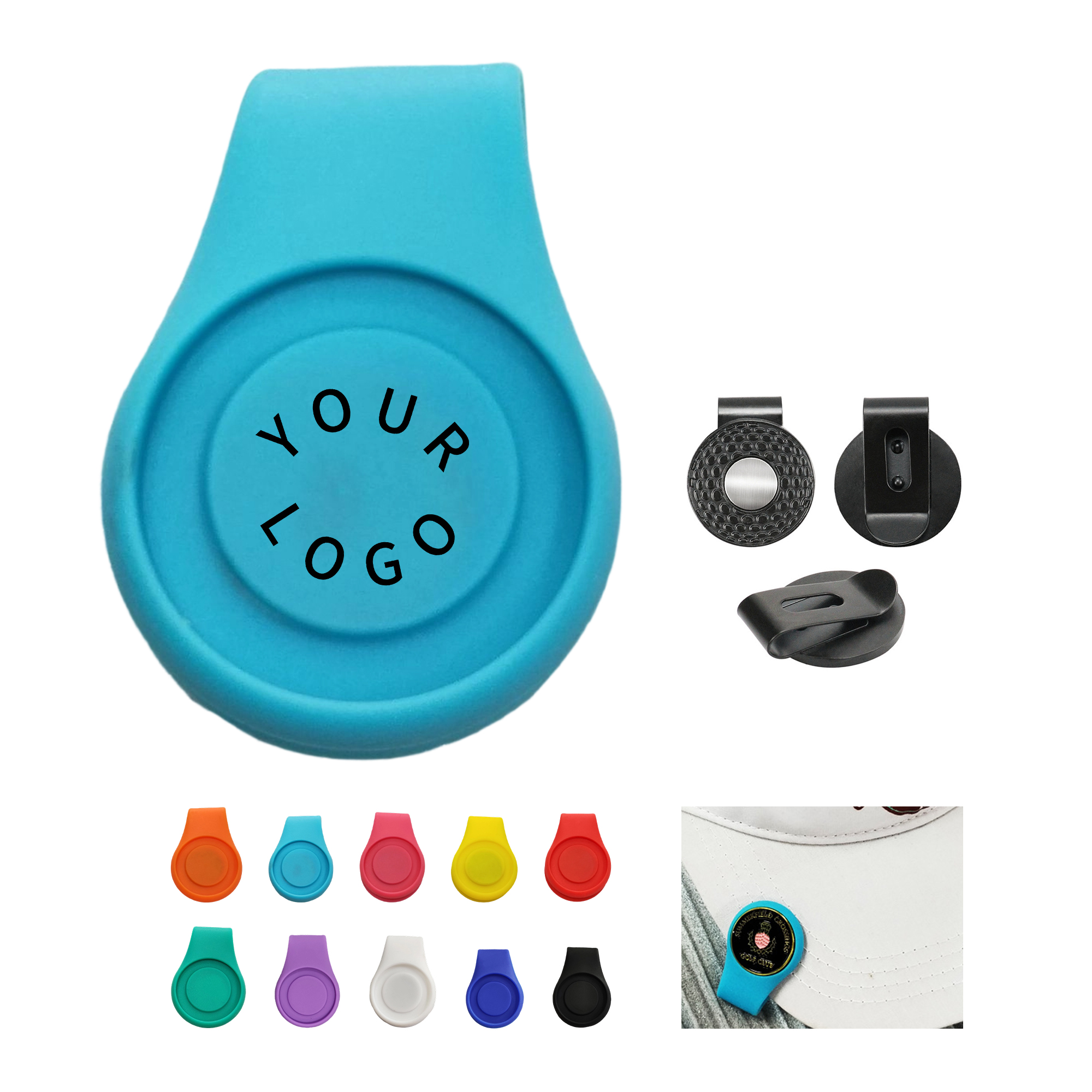 Silicone Golf Hat Clip With Magnetic Ball Marker 1.6" 12