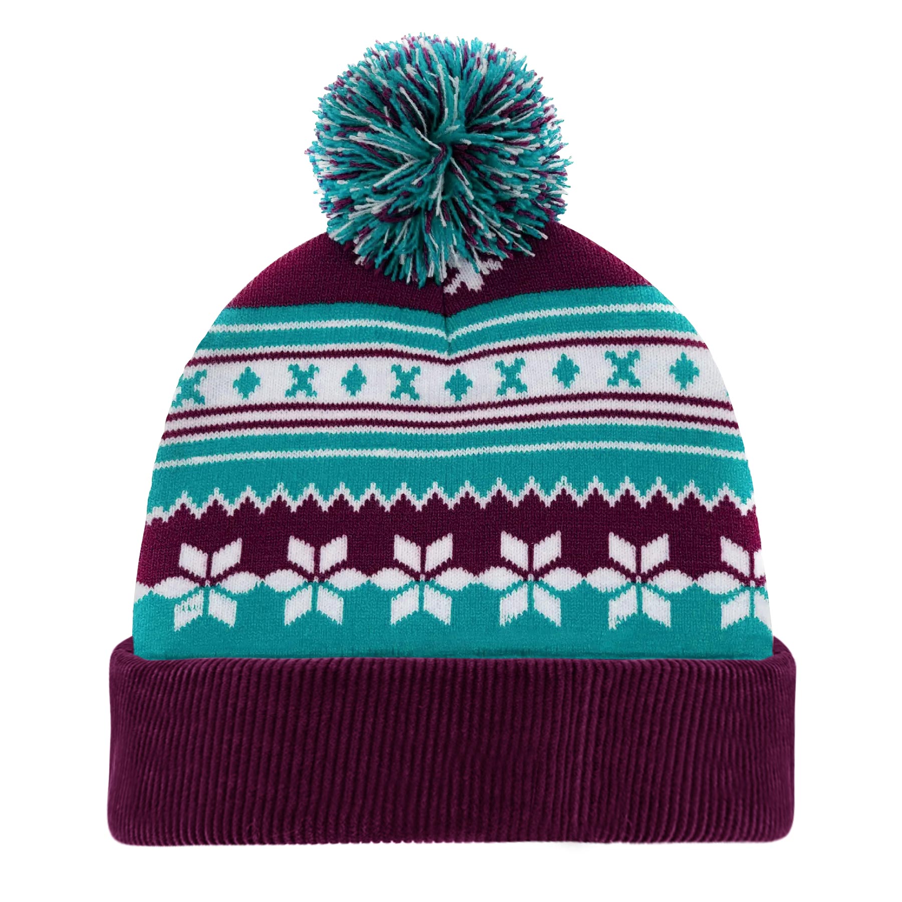 Knitted Acrylic Cuff Winter Beanie with Pom 4