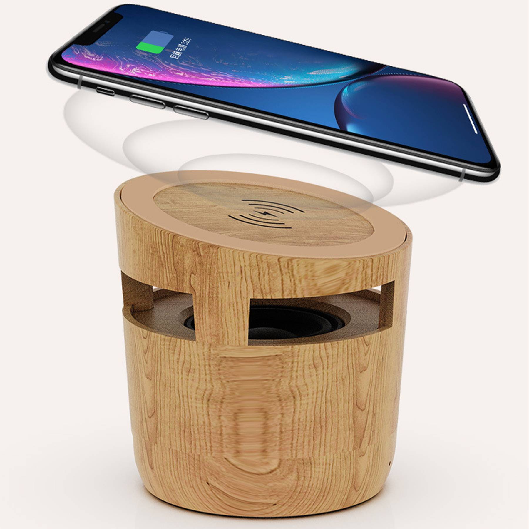 Wood Bluetooth speaker with wireless charger and phone stand 4