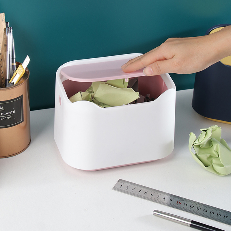 Mini Desktop Trash Can w/Lid 4