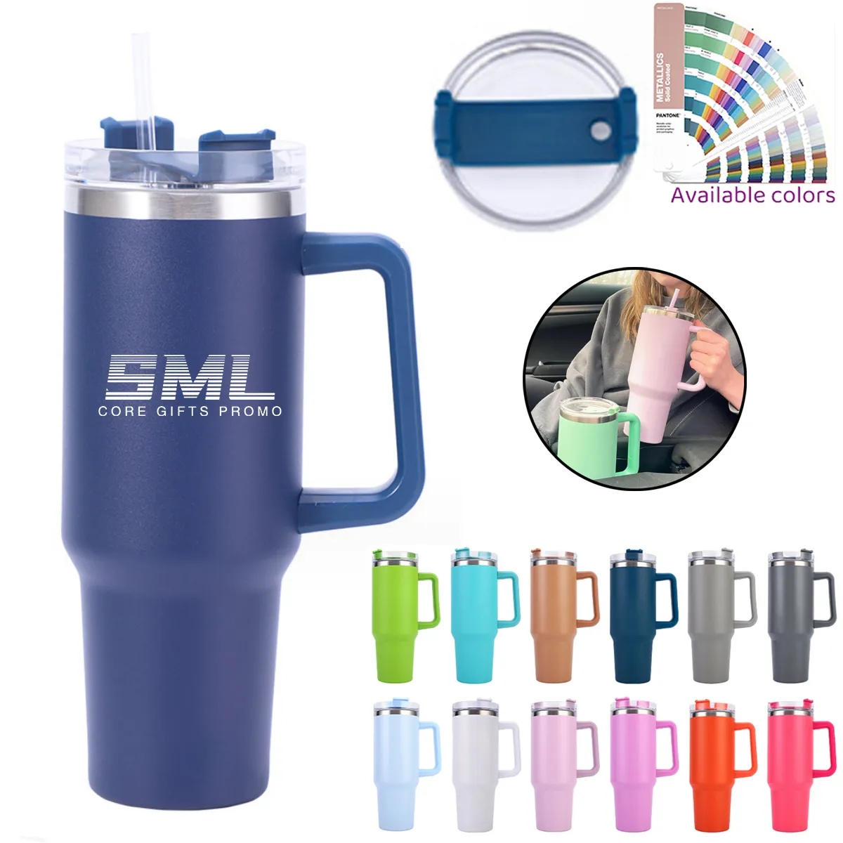 40oz Stainless Steel Insulated Tumbler w/ Handle and Straw 1