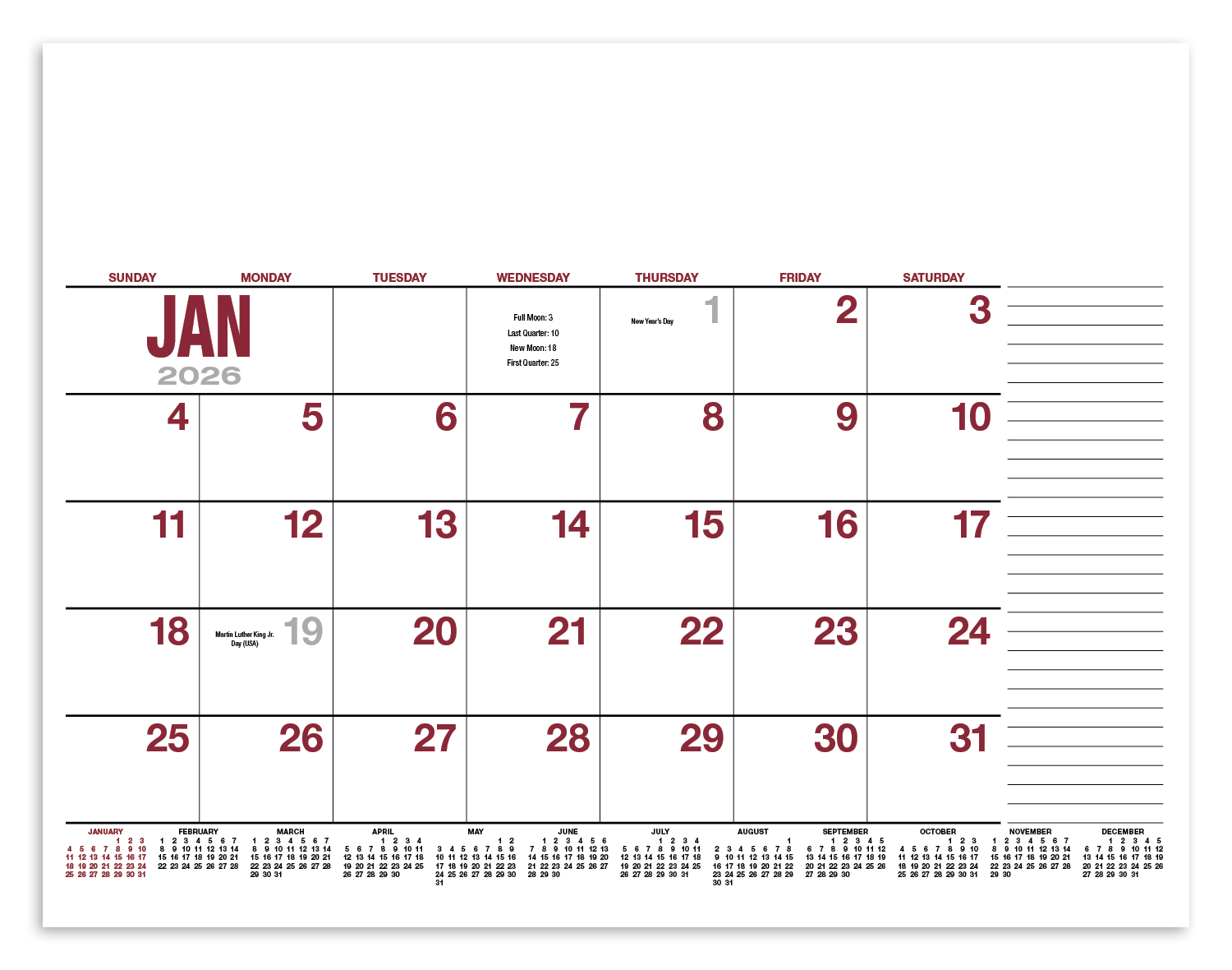 HotLine® Products 13-Month Desk Pad Calendar 49