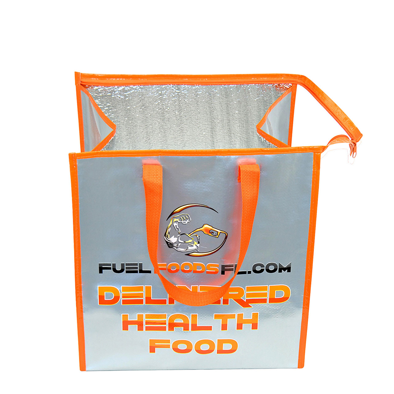 Custom 145g Metalic Laminated Woven Insulated Delivery Cooler Bag w/Zipper Closure 13"x15"x10" 2