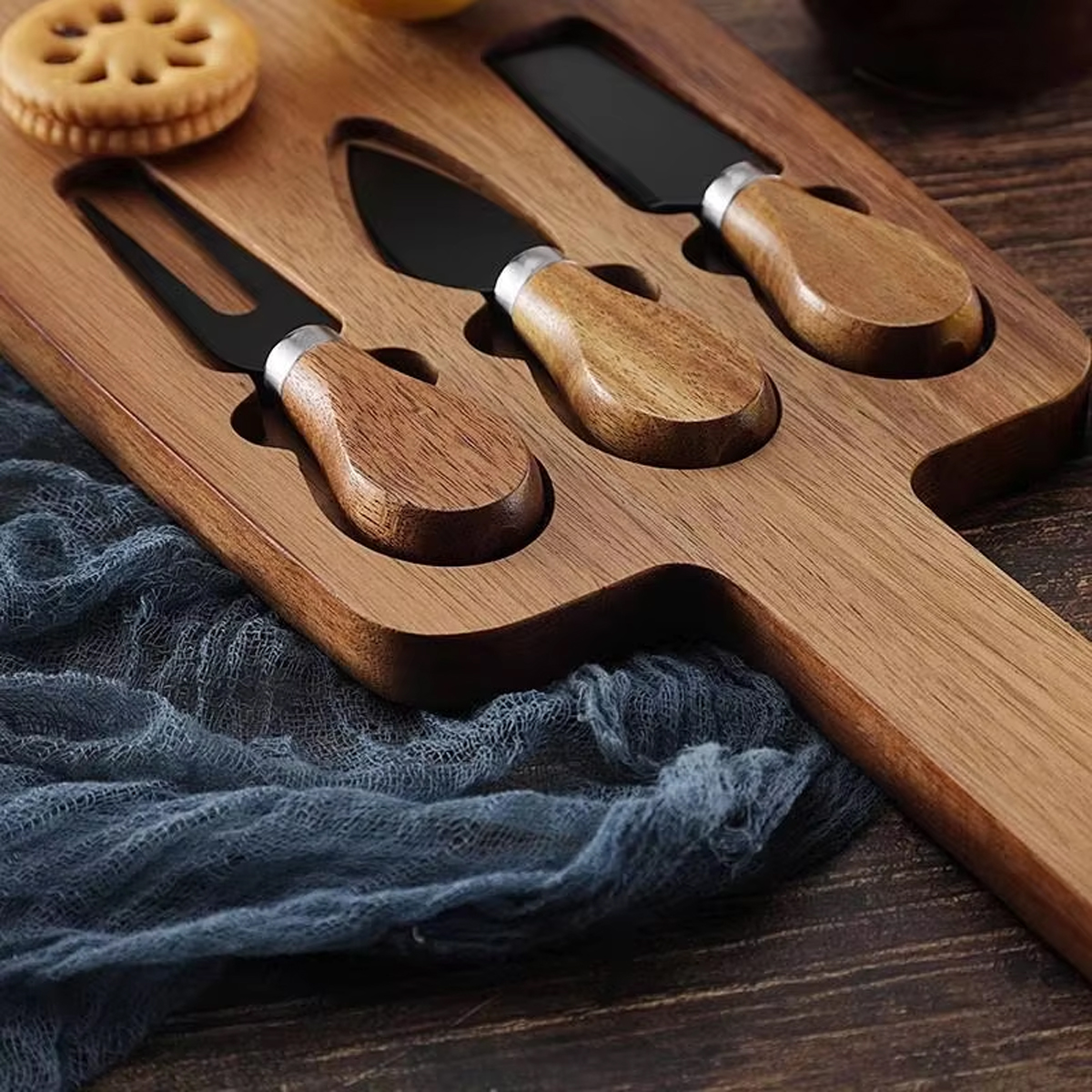 Wooden Cheese Board Serving Knife Set 8
