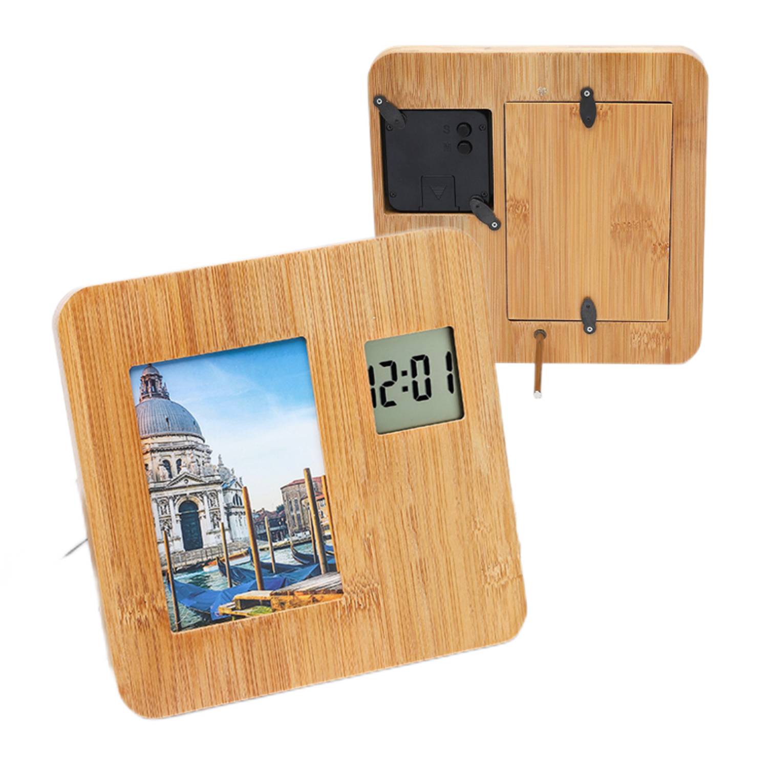 2 in 1 Bamboo Picture Frame Digital Clock 3