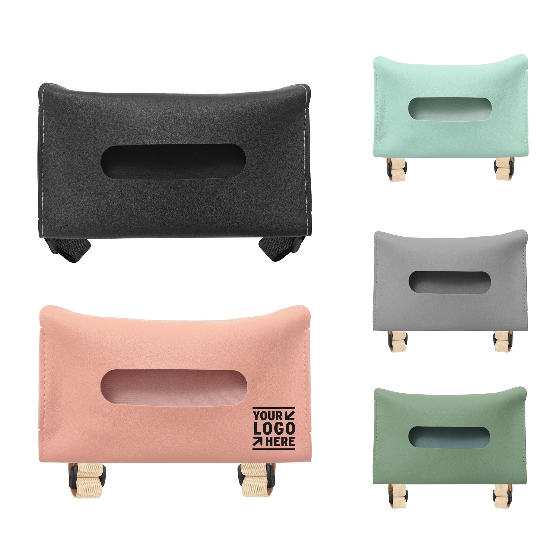Car Tissue Holder PU Leather Rectangle Napkin Paper Towel Dispenser Box Case with Elastic Strap 2