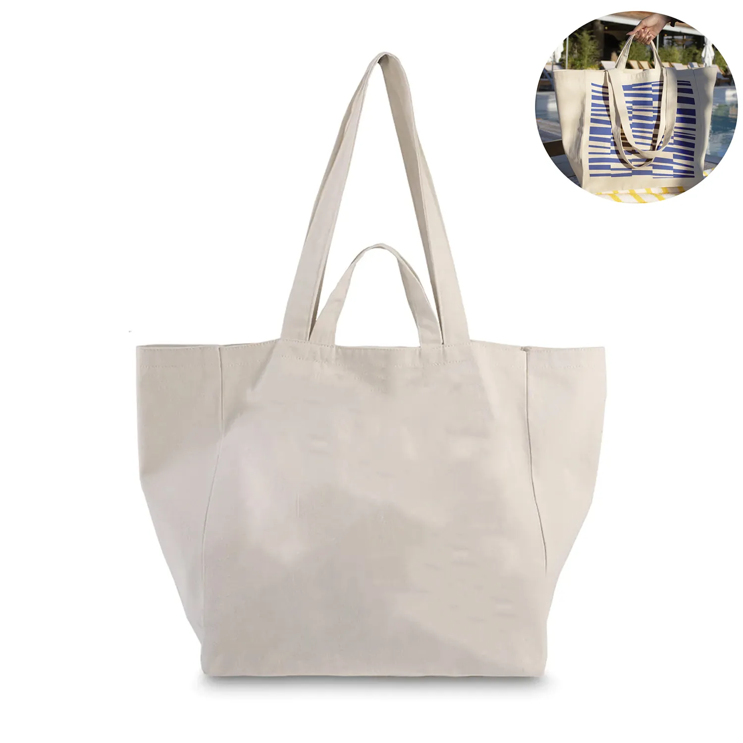 2 Different Size Handle Canvas Tote Bag 14 1/2"x14 1/2"x8" 4