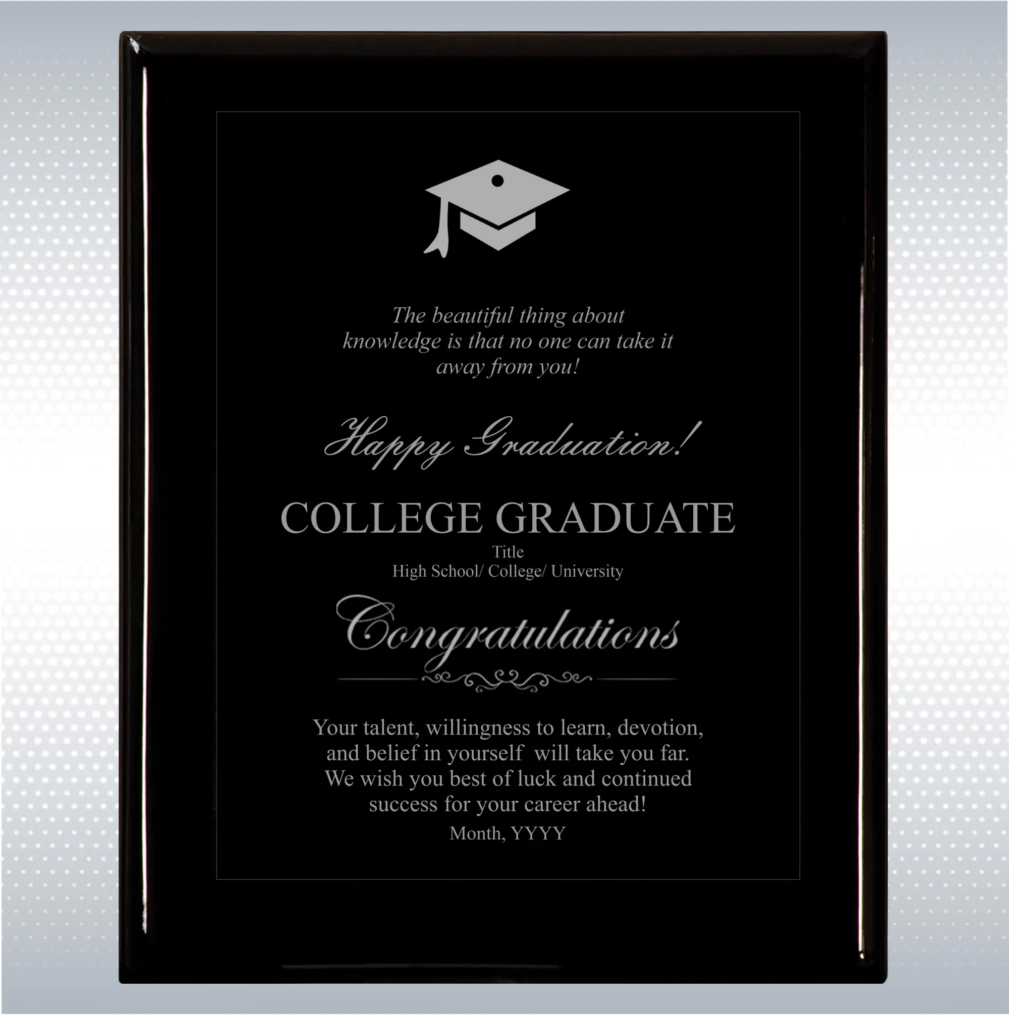Black Piano Finish Wood Plaque Graduation Gift 20