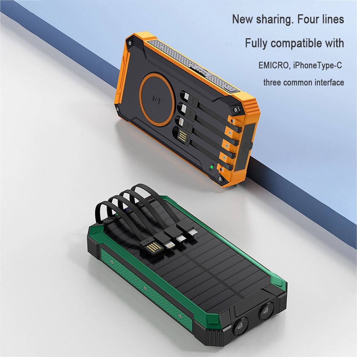 Solar Phone Charger 20000Mah Built-In Cables 5