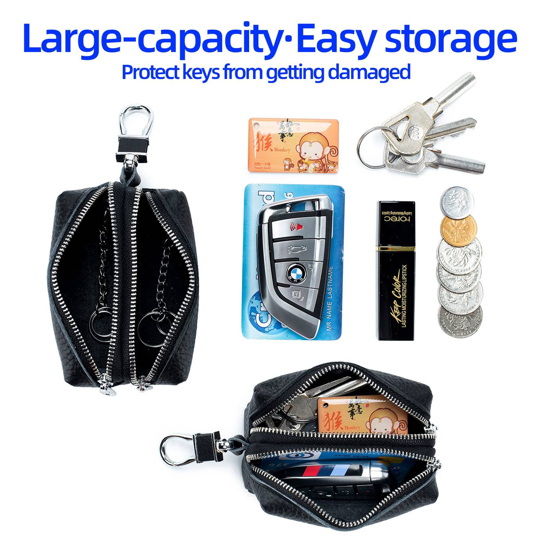 Unisex Double Zipper Keychain Wallet 5