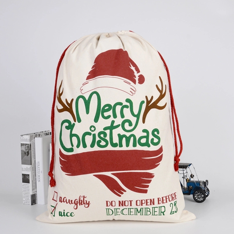 Large Christmas Canvas Gift Bag with Drawstring 11