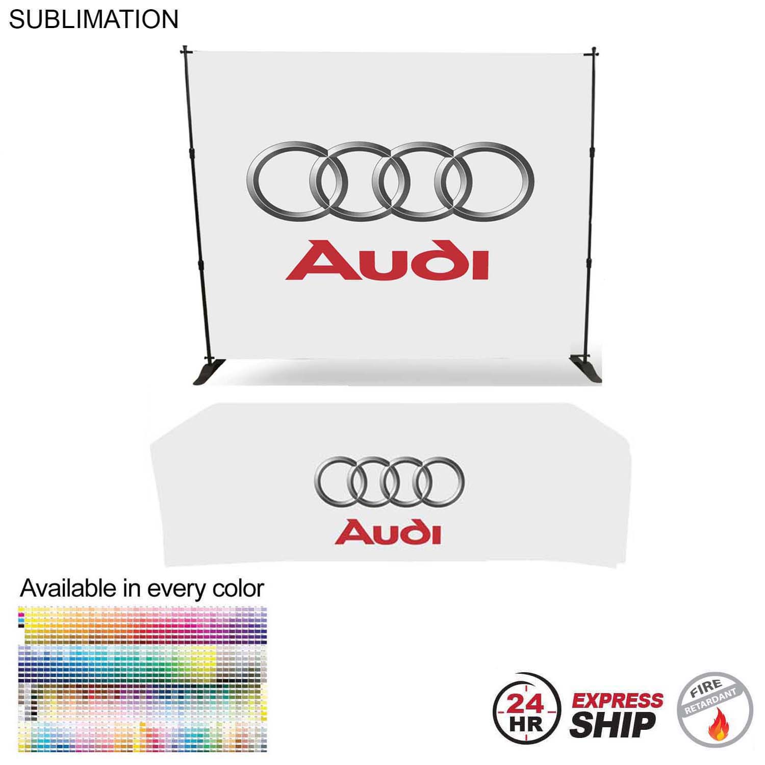 24Hr Express Ship- Tradeshow Booth Package 10' Expanding Display & 8' Sublimated PREMIUMTablecloth 4