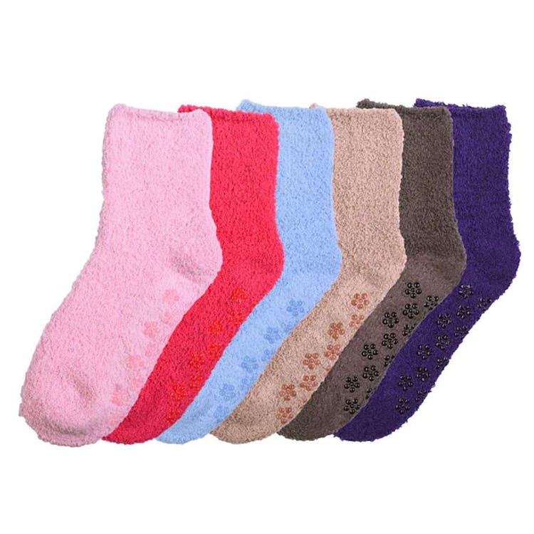 Women's Plush Non-Skid Socks - 6 Solid Colors 3 Packs Size 9-11 2