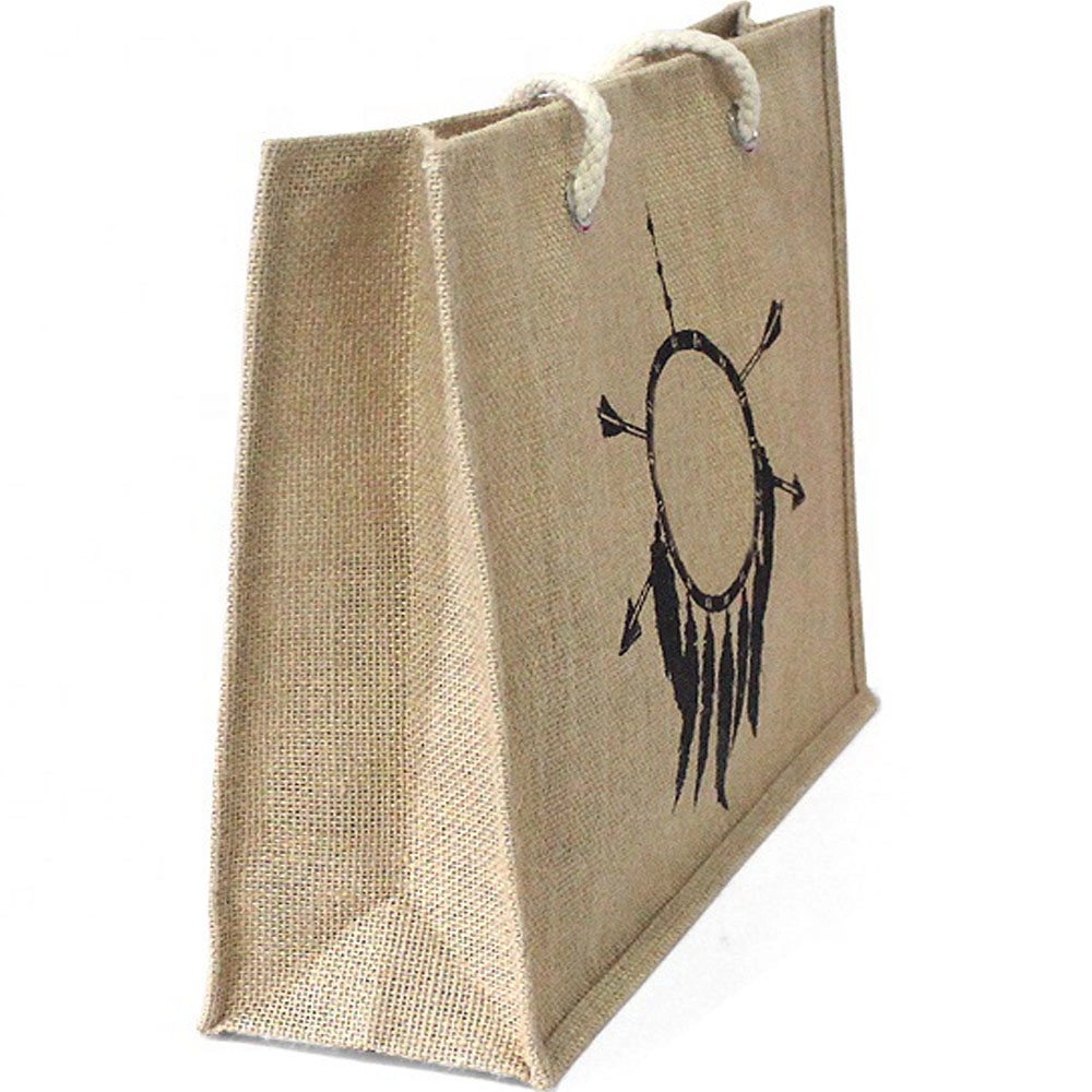 Large Natural Jute Grocery Tote Bag, custom tote bag with logo imprint 5