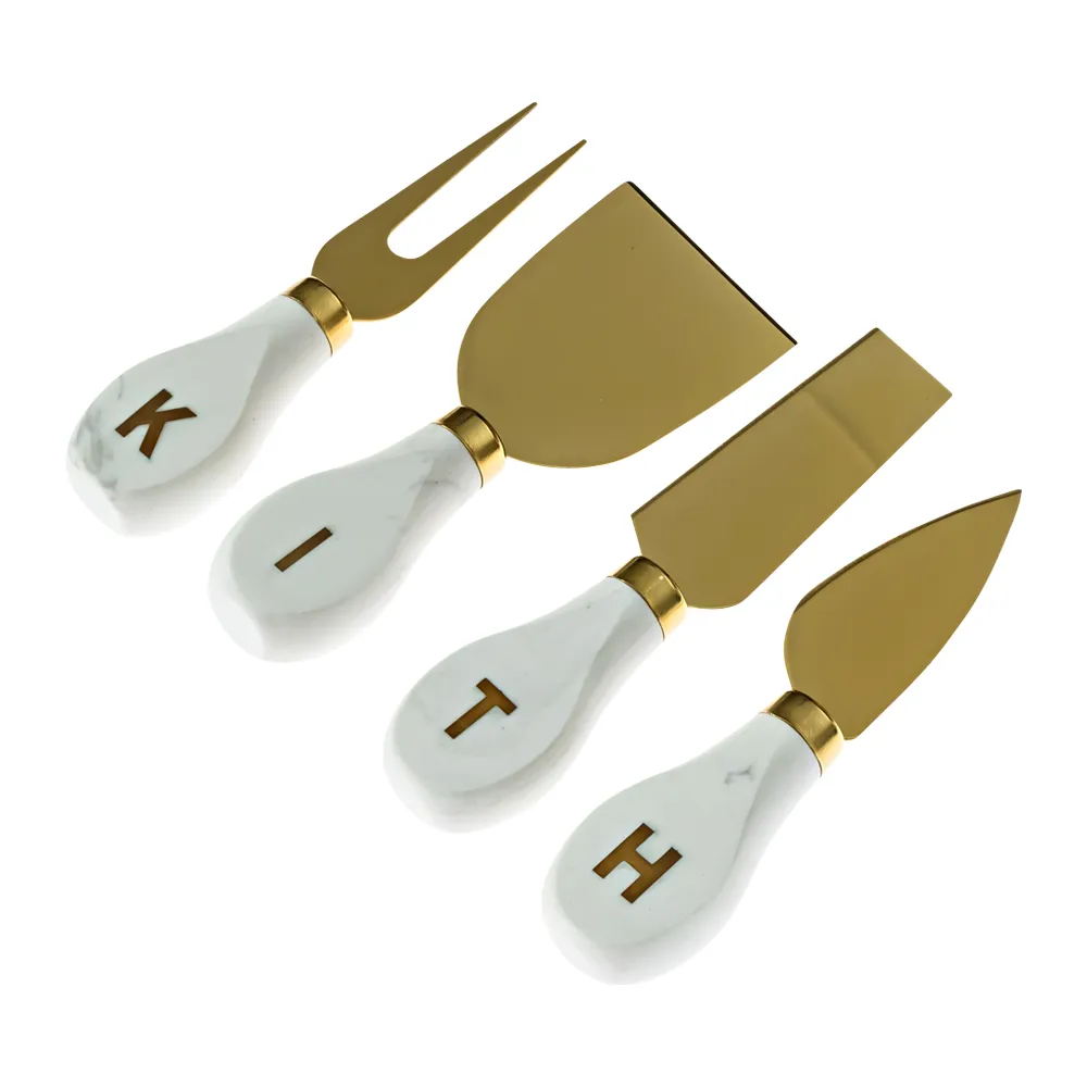 Marble Cheese Fork Set with Brass Inset Logo 4