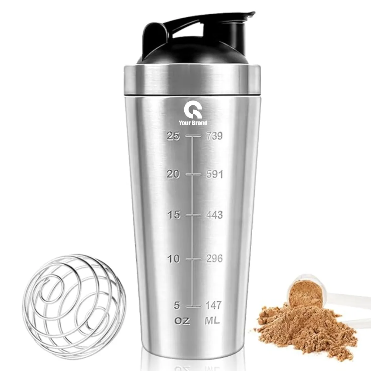 25oz Protein Shaker Bottle with Wire Whisk BPA Free, custom water bottle with logo imprint 3