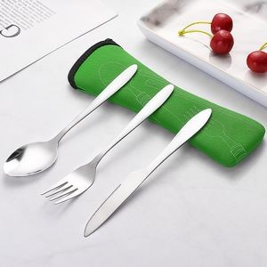 3 In 1 Flatware Stainless Steel Knife Fork Spoon Set With Pouch 30