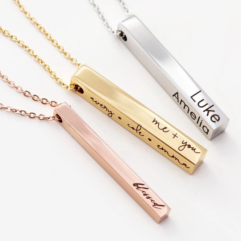 Personalized Engraved Stainless Steel Necklace - Bar 5