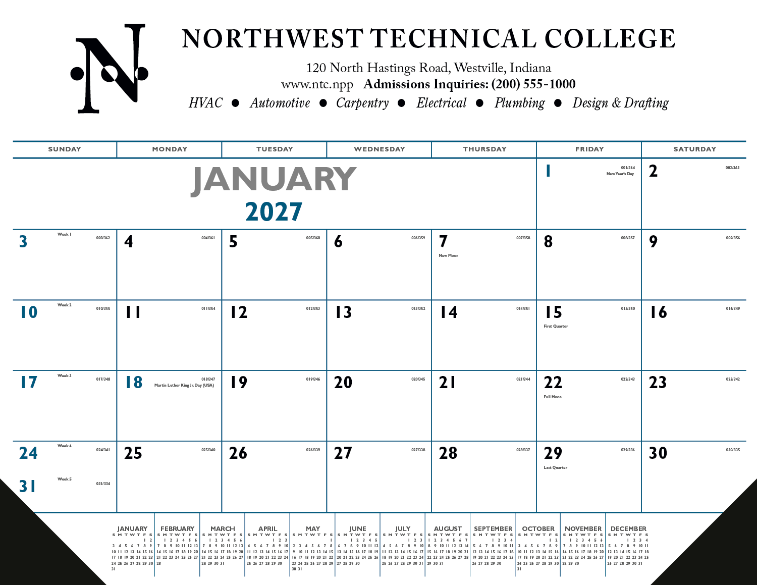 Triumph® Calendars Blue & Black Desk Pad with Vinyl Corners 22
