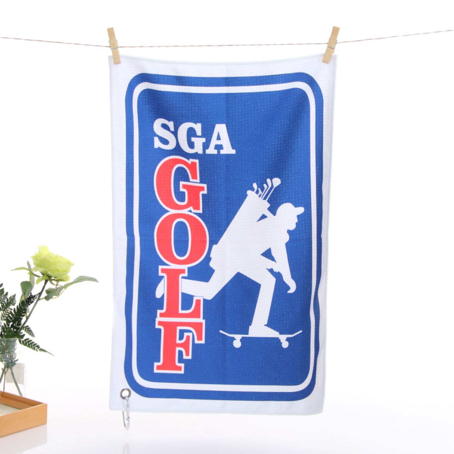 20"x 30" Sublimated Waffle Microfiber Caddy Towel with Grommet & Carabiner 5