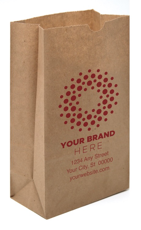 One Color 1-Sided SOS Kraft Paper Bags (6" x 11.0625" x 3.625")