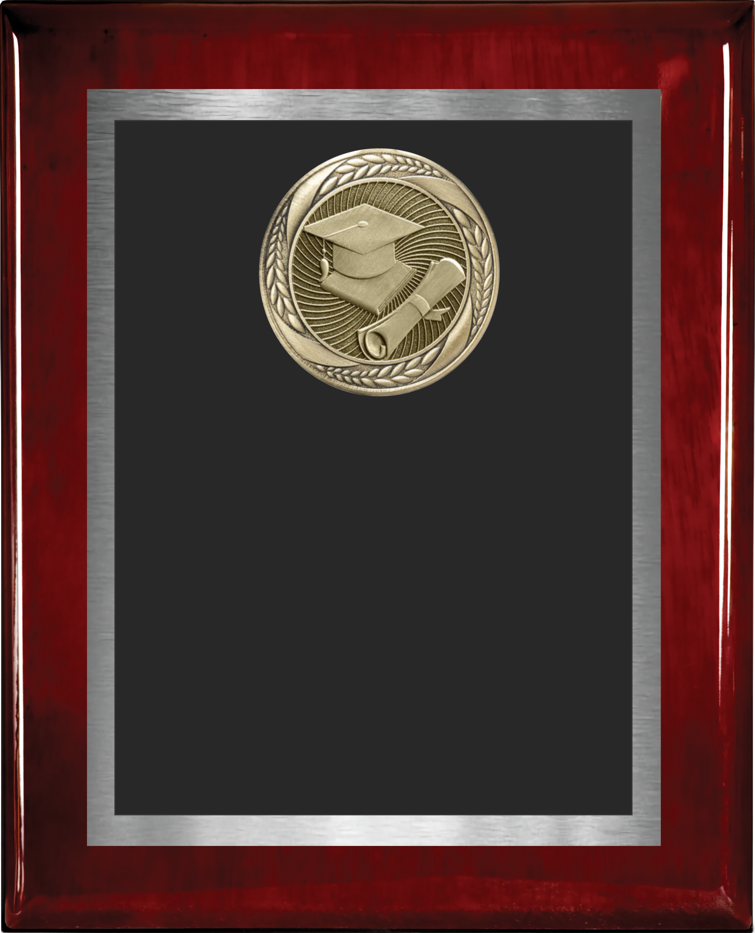 Rosewood Piano Finish Plaque w/Double Plate and Medallion 18
