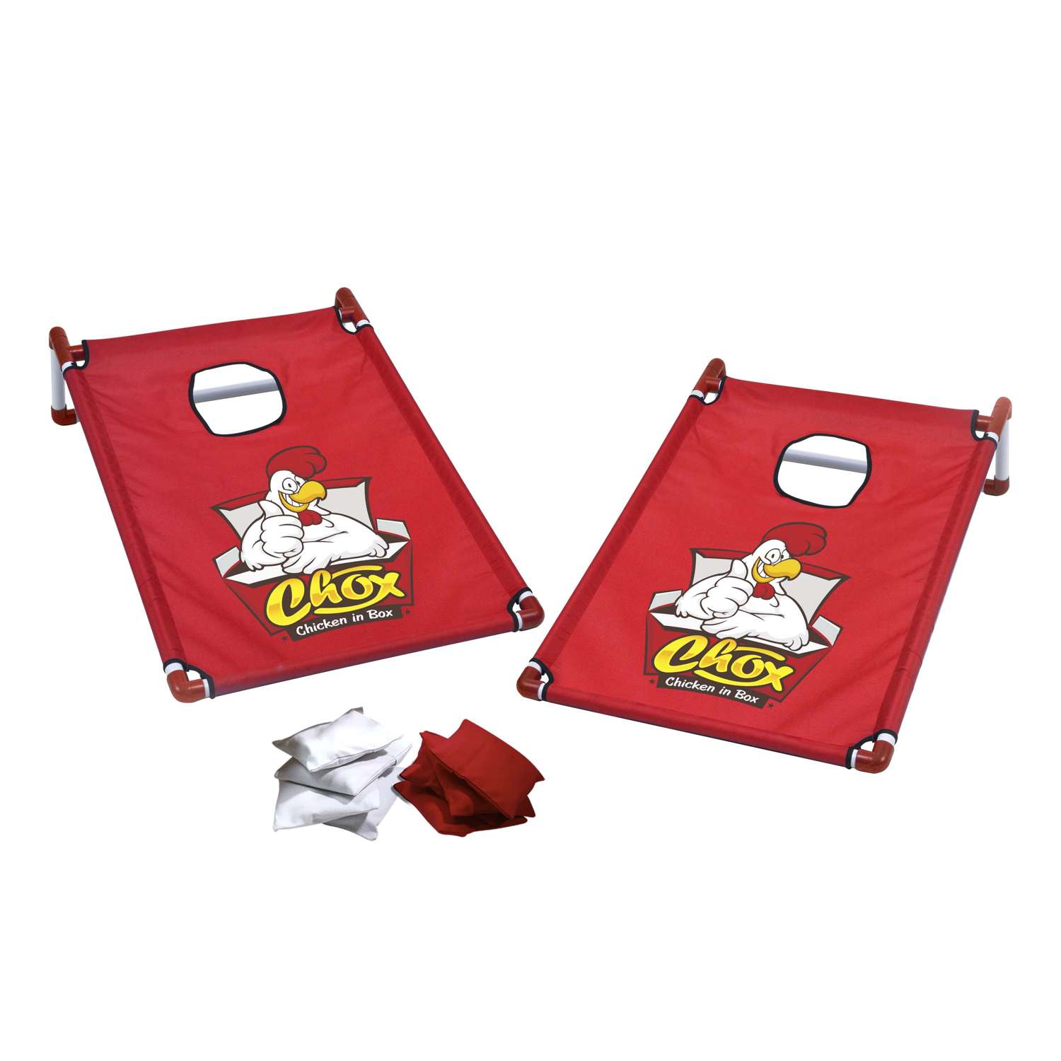 Portable Cornhole, 4 Red & White Bean Bags
