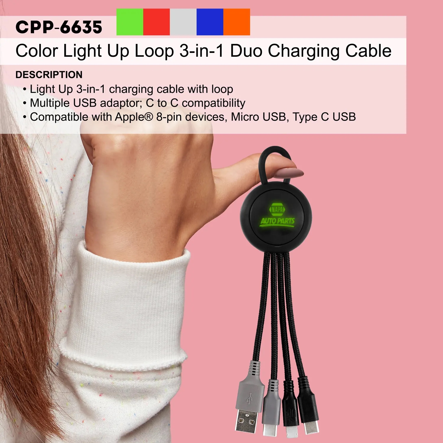 Color Light Up Loop 3-in-1 Duo Charging Cable 11