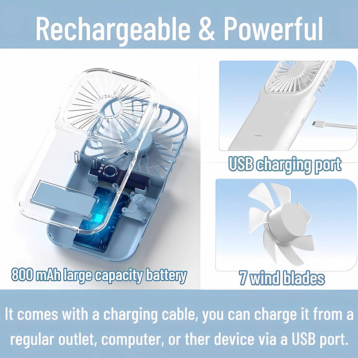Portable Mini Battery Operated Phone Holder Handheld Fan 3