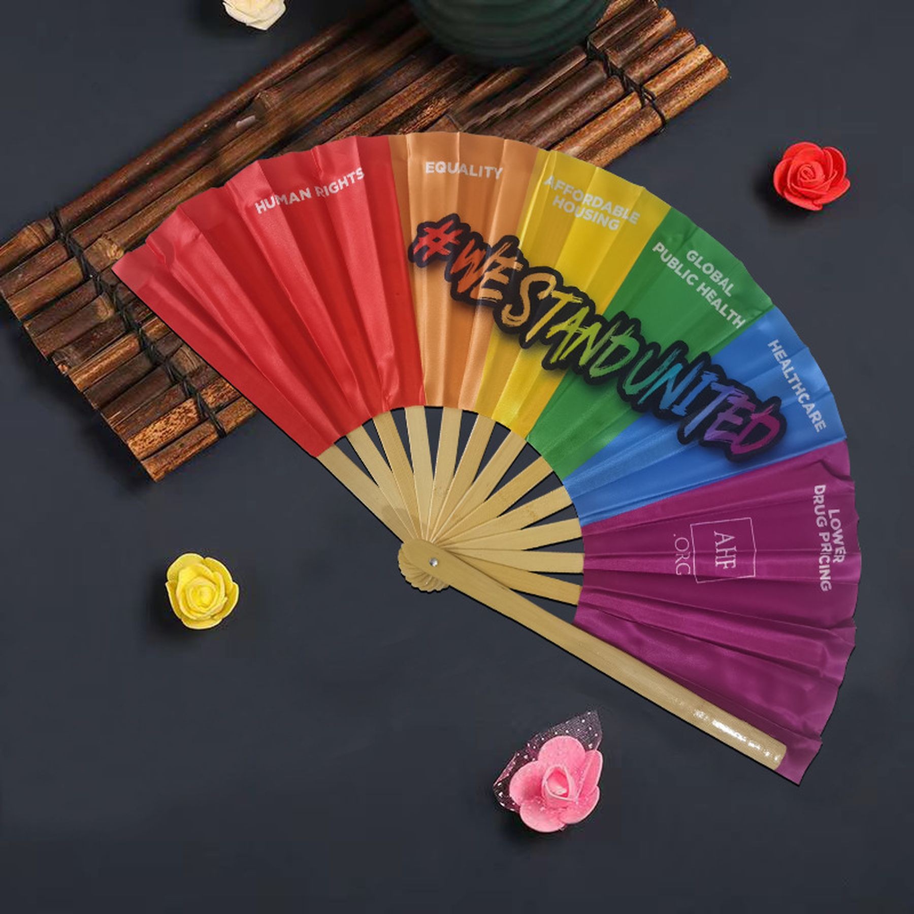 13 Inch Folding Hand Rave Bamboo Gay Pride Rainbow Fan 9
