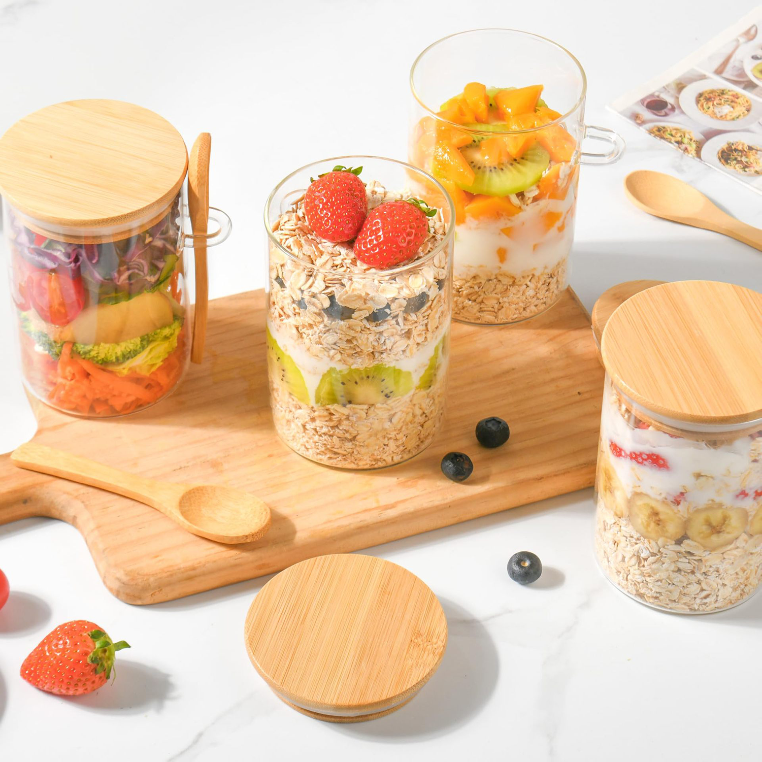 18Oz Overnight Oats Glass Containers w/ Bamboo Lids 6