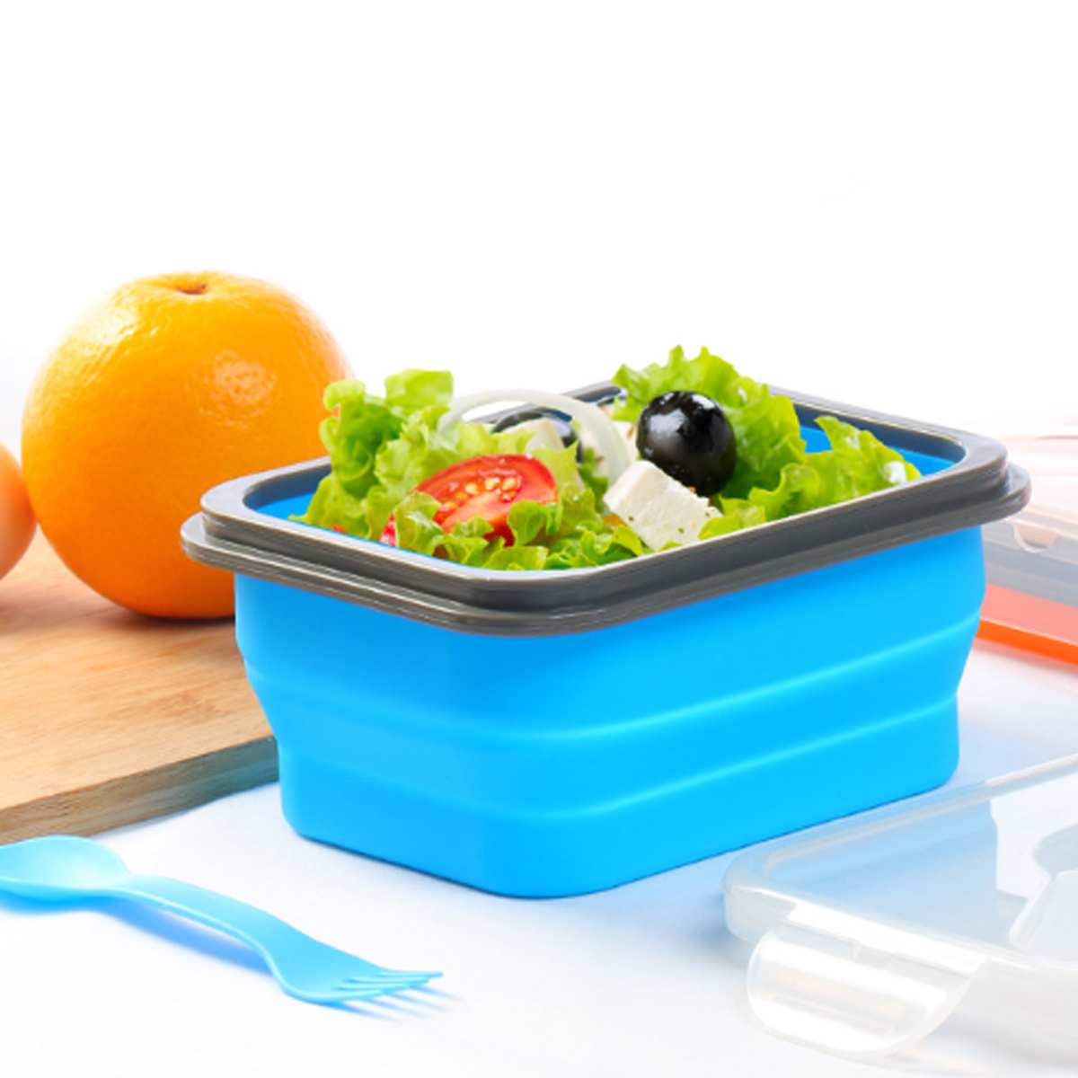 20Oz. Collapsible Silicone Lunch Box W/ Lid Utensil Slot 4