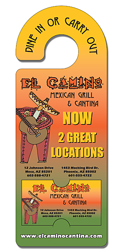 Door Hanger - 4x10.5 Laminated with Rounded Handle and Business Card Insert - 14 pt. 2