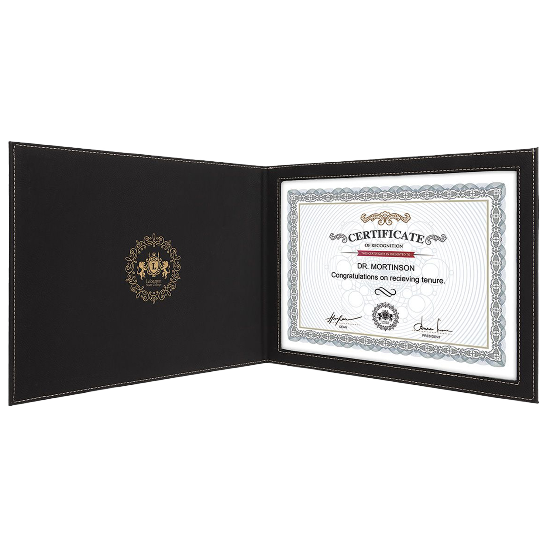 Black/Gold Leatherette Certificate Holder 4