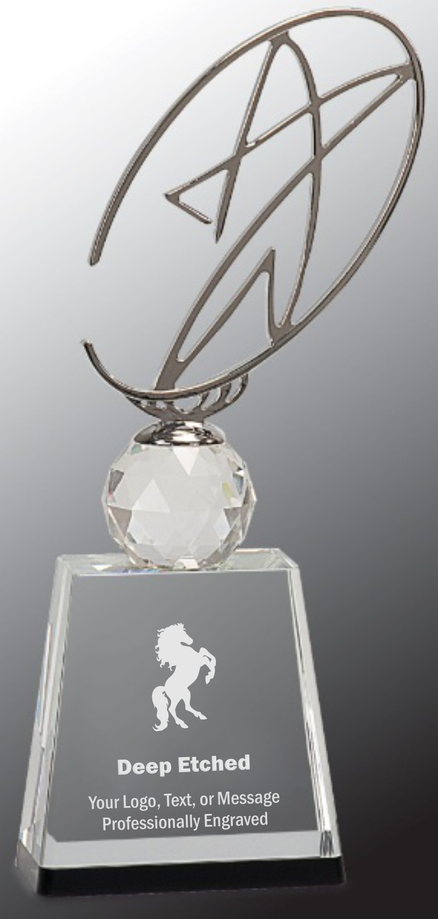 11" Clear/Black Crystal Award with Silver Metal Oval Star