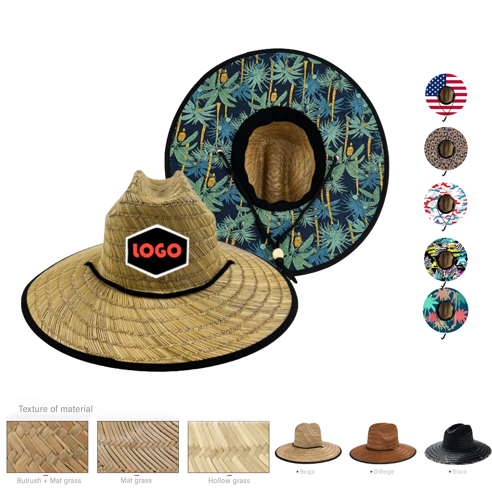 Natural Straw Wide Brim Hats Summer Sunshine Fishing Full Color Patch 2