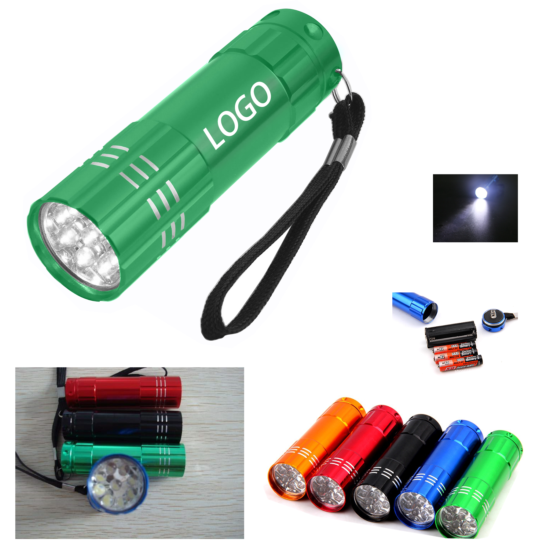 Aluminum 9LED Flashlight with White Light MOQ 50pcs