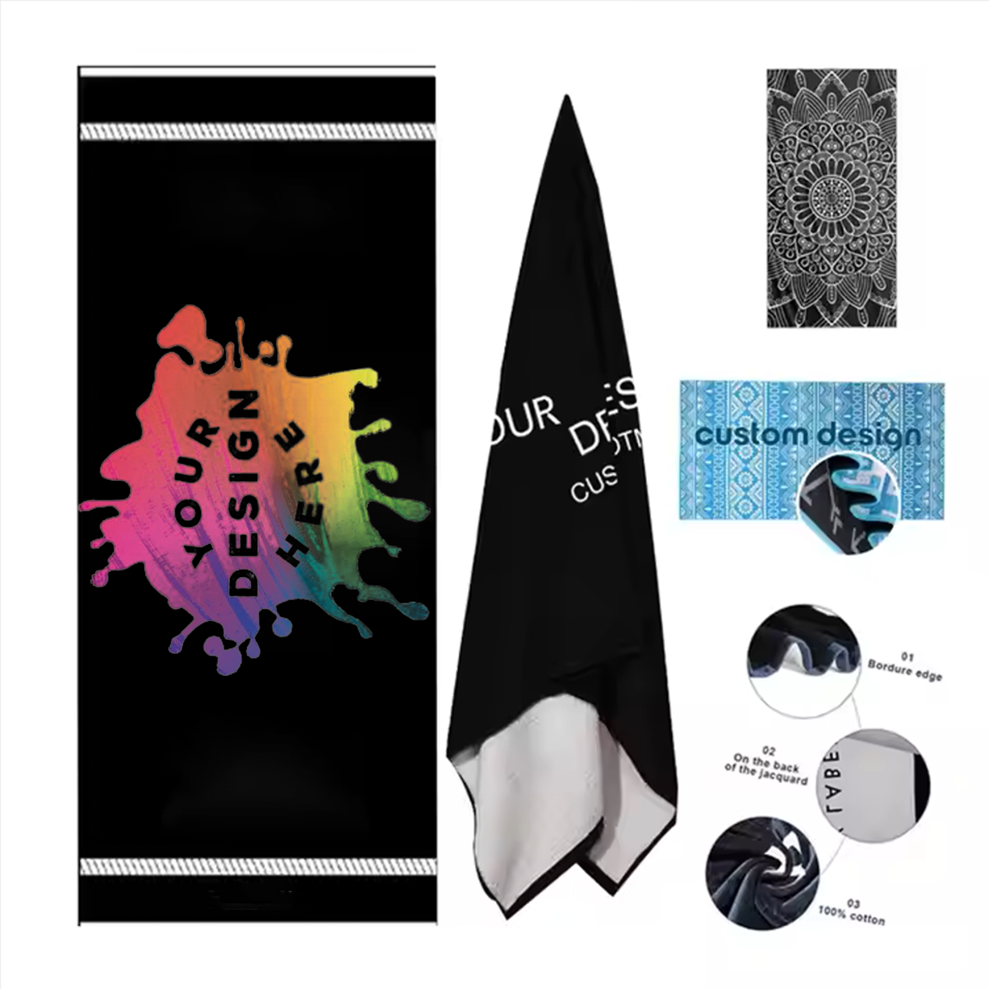 MOQ 10pcs Promotional Velvet Jacquard Beach Towel 2