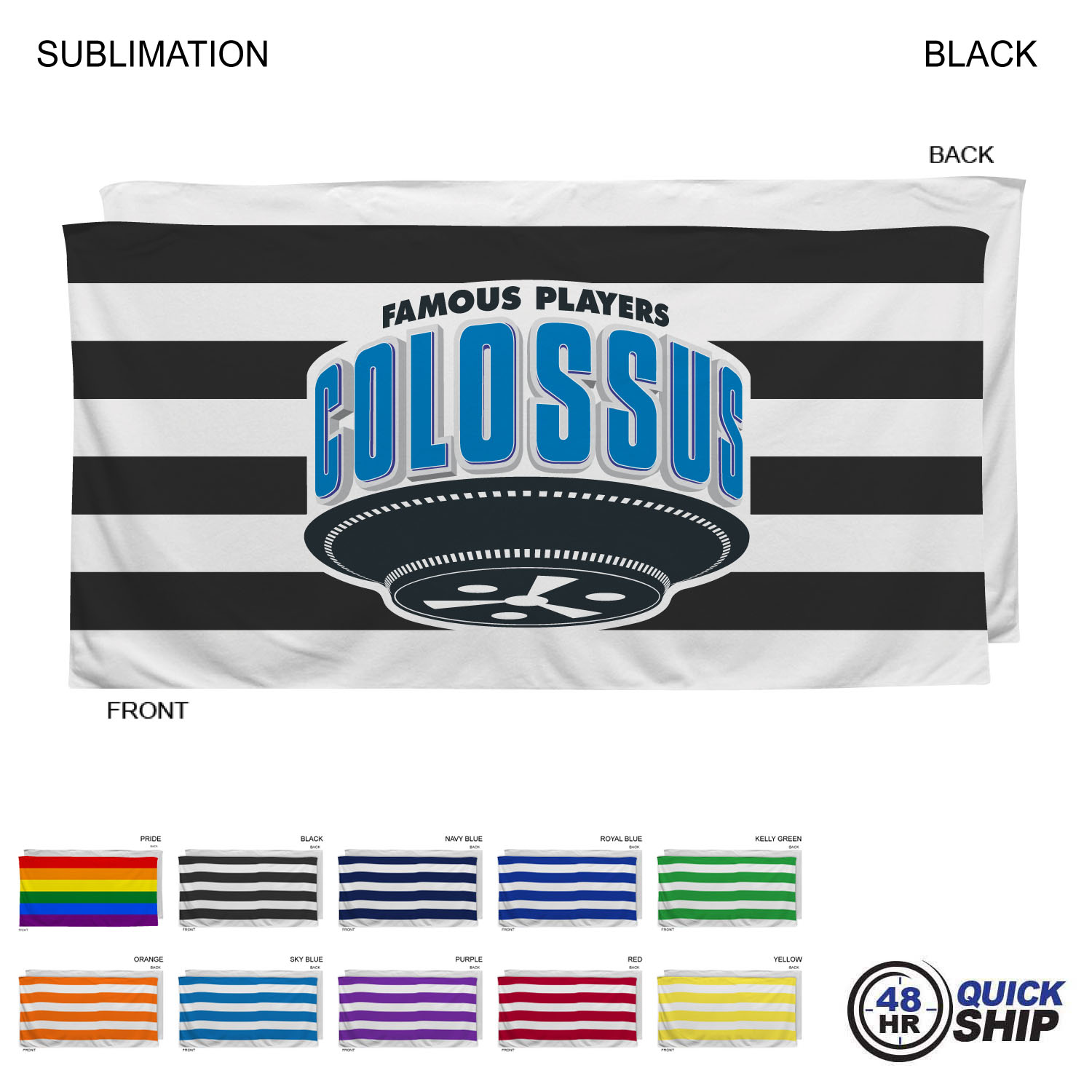 48Hr Quick Ship - Cabana Stripe Sublimated, Heavier Weight, Plush Velour Terry Beach Towel, 30x60 19
