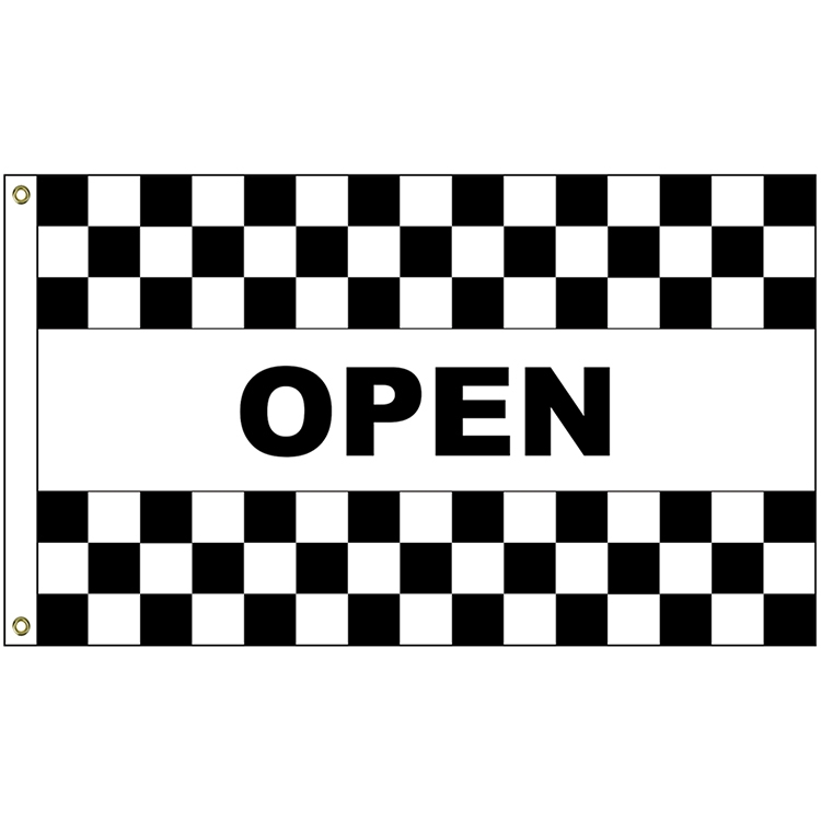 Open Black & White Checkered 3' x 5' Message Flag with Heading and Grommets 2