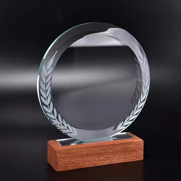 SOLID WOOD BASE ROUND CRYSTAL TROPHY 5