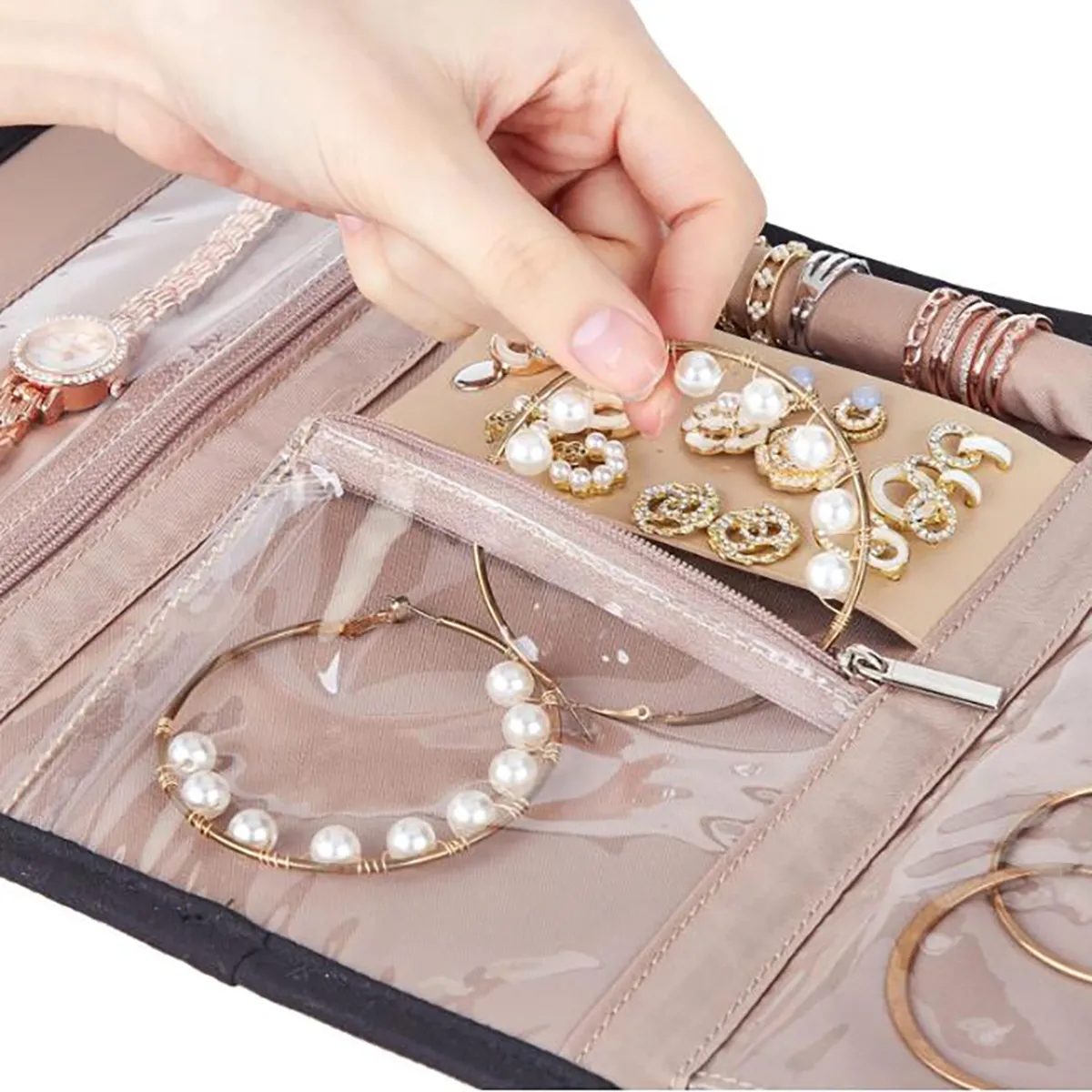 Travel Jewelry Bag Foldable Earring Storage Roll 4