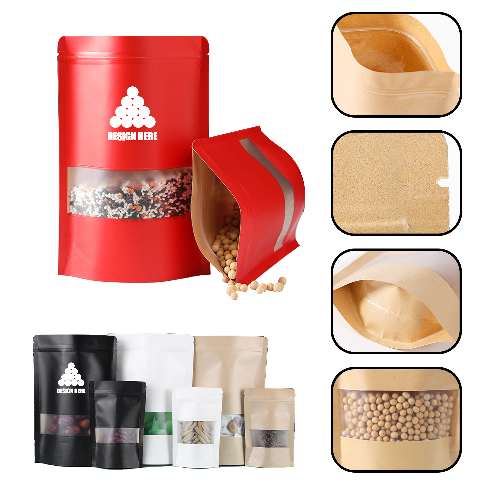 MOQ 20 PCS Kraft Paper Food Packaging Bags 2