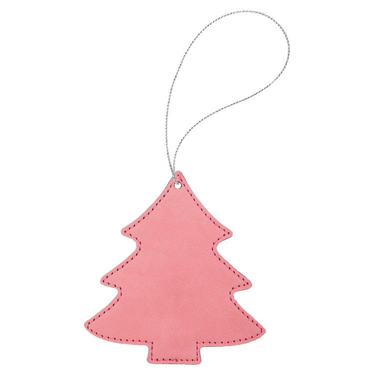 Pink Leatherette Tree Ornament with Gold String 3
