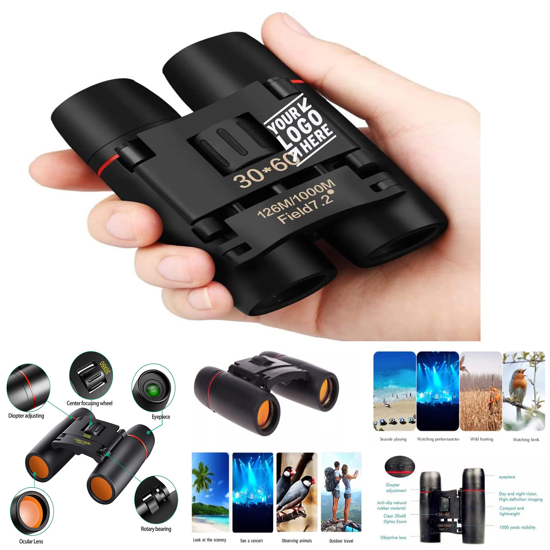 30x60 Wildlife Hunting Portable Pocket Size Fogproof Waterproof Compact Mini Binocular Telescope 2