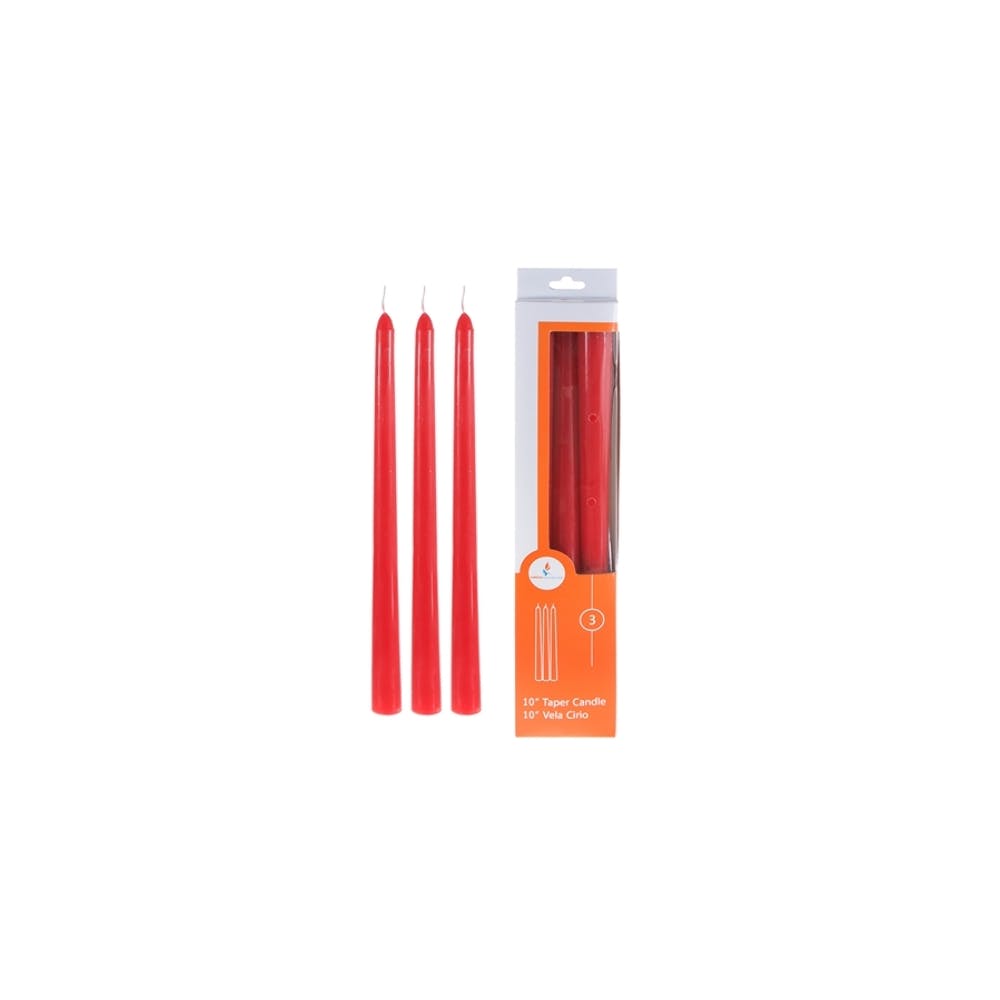 10" Taper Candles - Red Unscented 3 Pack 1