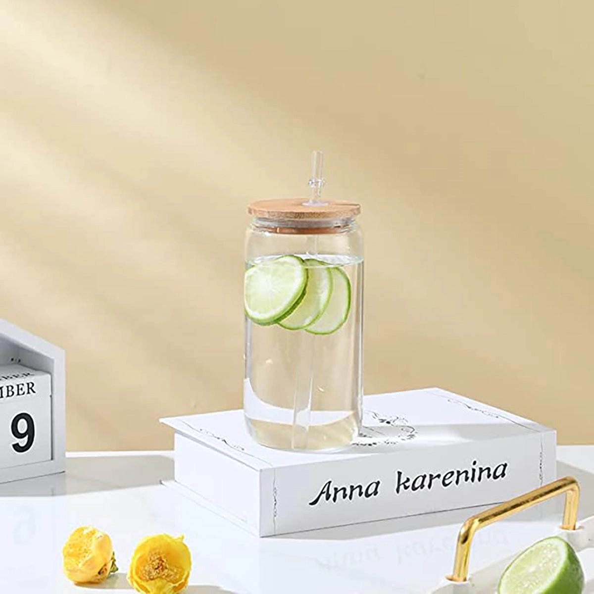 16Oz Can Shaped Tumbler Glass With Lids 4